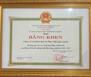 Công ty nhận bằng khen của Chủ tịch UBND tỉnh Hậu Giang