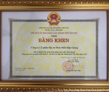 Công ty nhận bằng khen của Chủ tịch UBND Thành phố Cần Thơ
